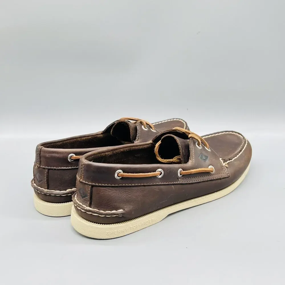 Sperry Shoes Mens 10 Brown Leather Top Sider Boat Deck Moc Toe Casual Comfort